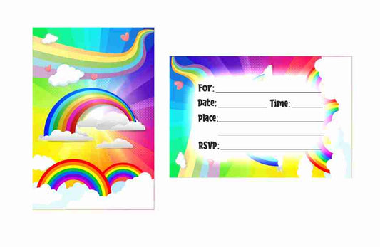 Rainbow Theme Children's Birthday Party Invitations Cards with Envelopes - Kids Birthday Party Invitations for Boys or Girls,- Invitation Cards (Pack of 10)