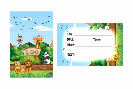 Zoo Theme Children's Birthday Party Invitations Cards with Envelopes - Kids Birthday Party Invitations for Boys or Girls,- Invitation Cards (Pack of 10)