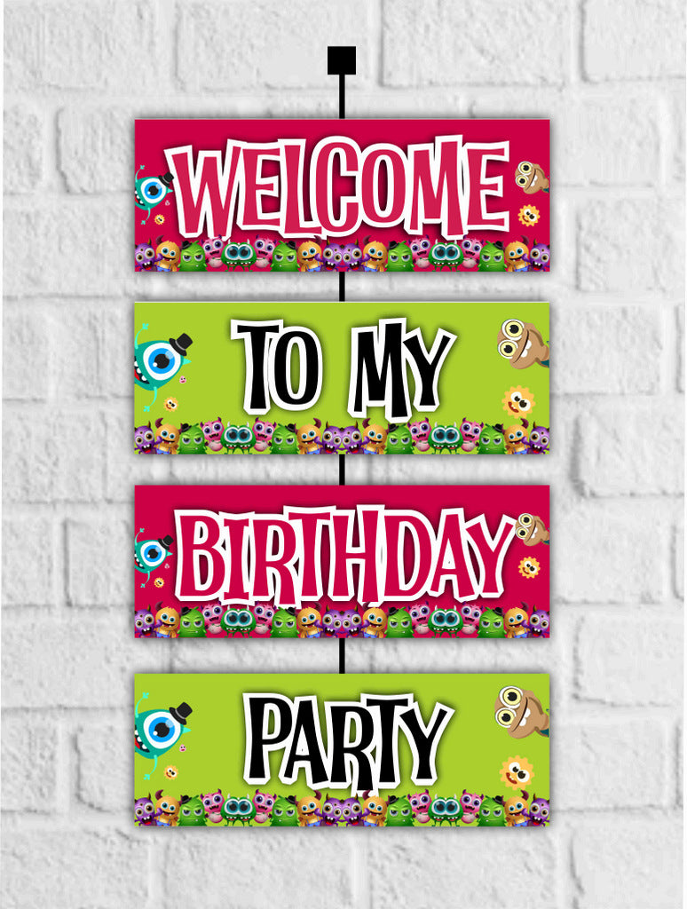 Little Monster Theme Birthday Welcome Board Welcome to My Birthday Party Board for Door Party Hall Entrance Decoration Party Item for Indoor and Outdoor 2.3 feet
