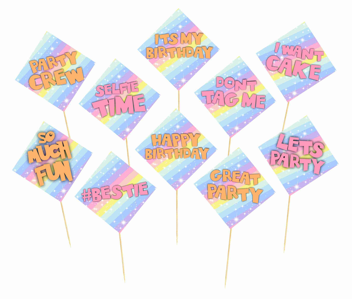 Pastel Colors Birthday Photo Booth Party Props Theme Birthday Party Decoration, Birthday Photo Booth Party Item for Adults and Kids