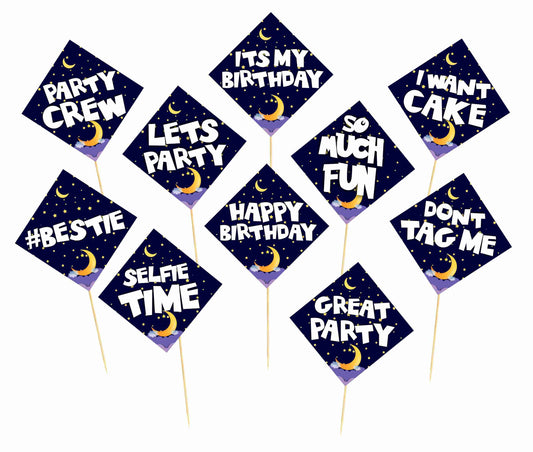 Moon and Stars Birthday Photo Booth Party Props Theme Birthday Party Decoration, Birthday Photo Booth Party Item for Adults and Kids