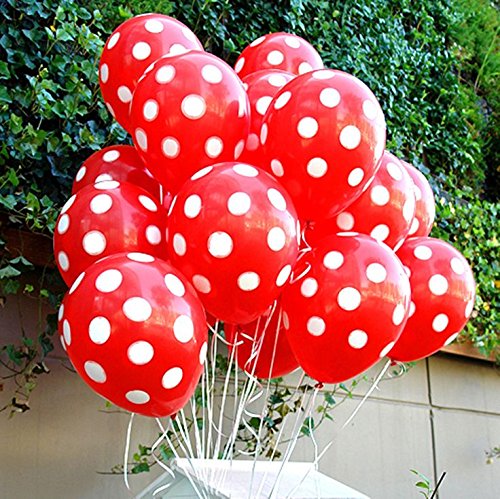 Red Polka Dot 12 inches Balloon Pack of 10 for birthday decoration, Anniversary Weddings Engagement, Baby Shower, New Year decoration, Theme Party balloons
