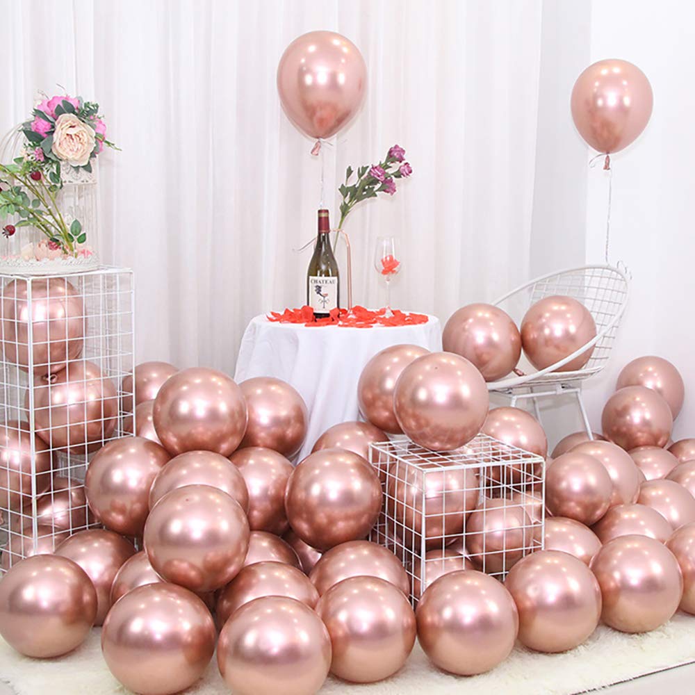 Rose Gold Chrome Metallic 12 Inches Pack of 10 Balloons with Shiny Surface For Birthdays/Anniversary/Engagement/Baby Shower/bachelorette Party Decorations
