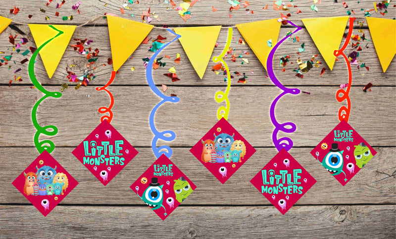 Little Monster Ceiling Hanging Swirls Decorations Cutout Festive Party Supplies (Pack of 6 swirls and cutout)