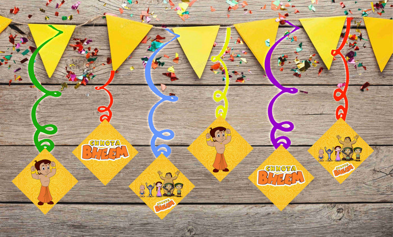 Chota Bheem Ceiling Hanging Swirls Decorations Cutout Festive Party Supplies (Pack of 6 swirls and cutout)