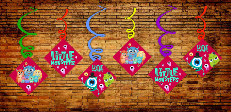Little Monster Ceiling Hanging Swirls Decorations Cutout Festive Party Supplies (Pack of 6 swirls and cutout)