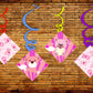 Pink Teddy Bear Ceiling Hanging Swirls Decorations Cutout Festive Party Supplies (Pack of 6 swirls and cutout)