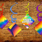Rainbow Ceiling Hanging Swirls Decorations Cutout Festive Party Supplies (Pack of 6 swirls and cutout)