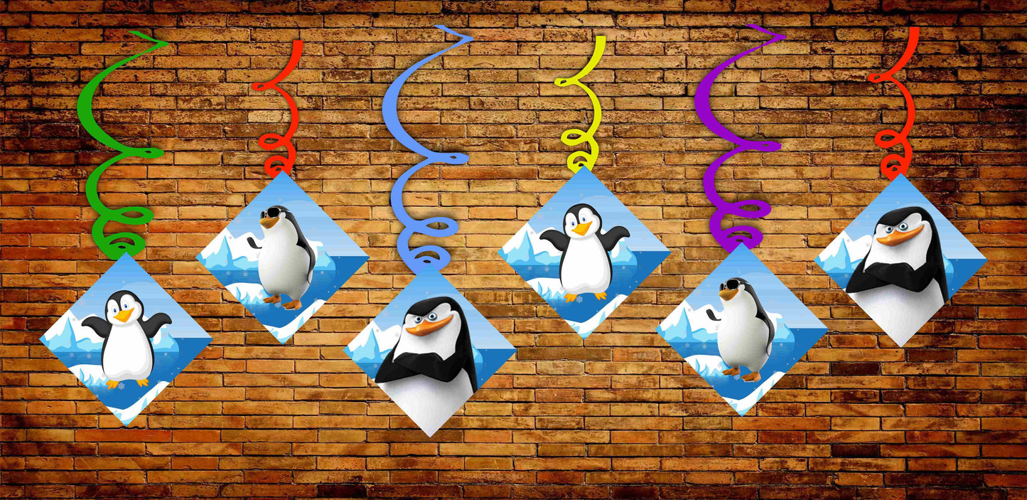 Penguin Ceiling Hanging Swirls Decorations Cutout Festive Party Supplies (Pack of 6 swirls and cutout)