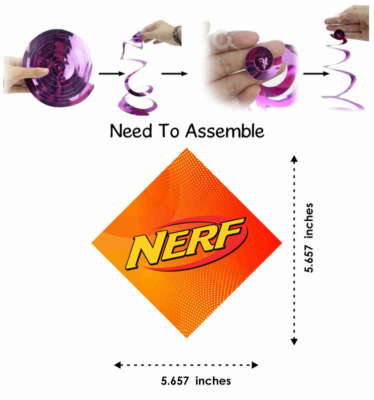 Nerf Ceiling Hanging Swirls Decorations Cutout Festive Party Supplies (Pack of 6 swirls and cutout)