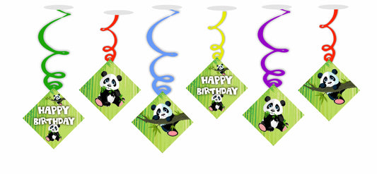 Panda Ceiling Hanging Swirls Decorations Cutout Festive Party Supplies (Pack of 6 swirls and cutout)