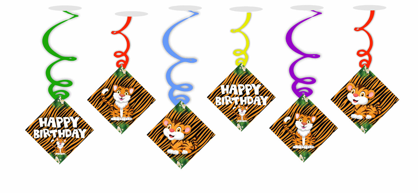 Tiger Ceiling Hanging Swirls Decorations Cutout Festive Party Supplies (Pack of 6 swirls and cutout)