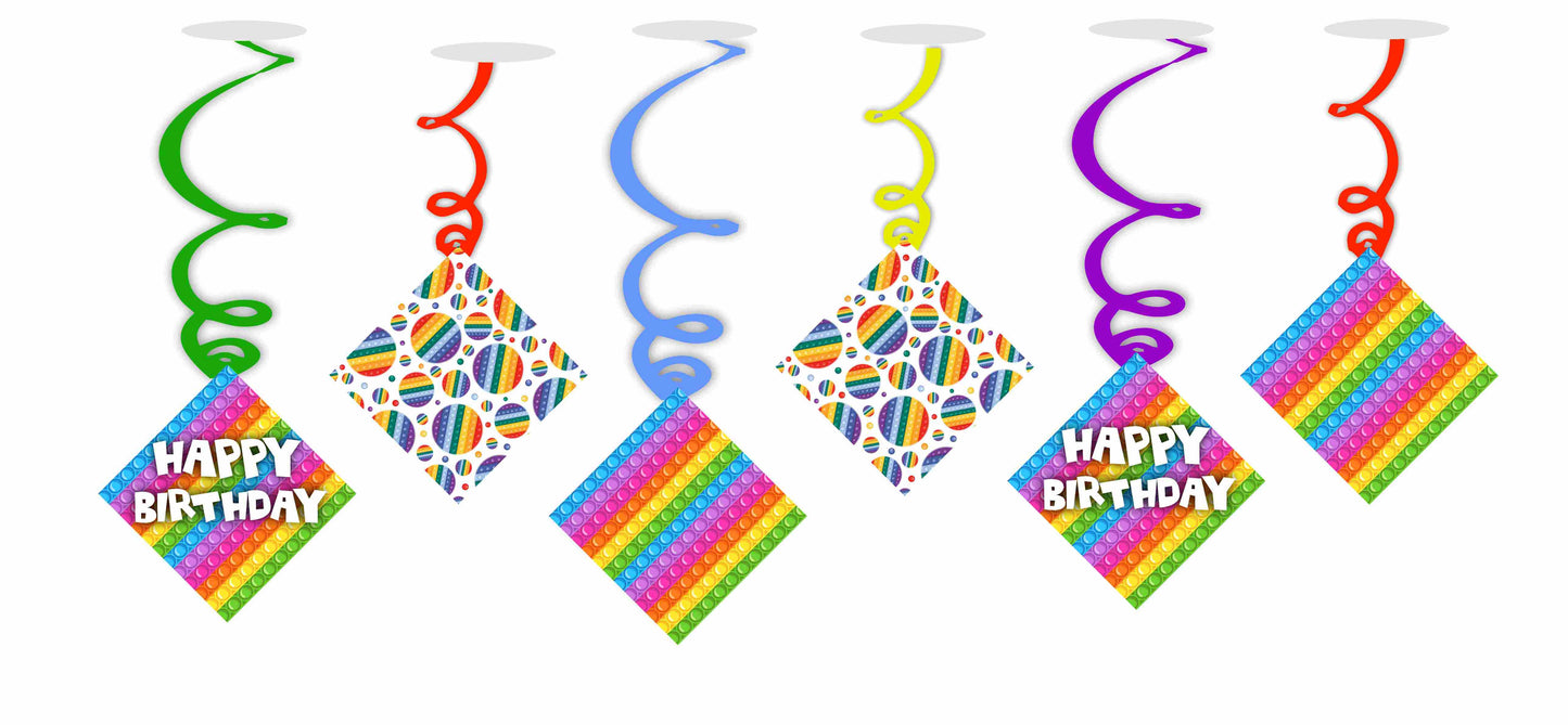 Pop It Ceiling Hanging Swirls Decorations Cutout Festive Party Supplies (Pack of 6 swirls and cutout)