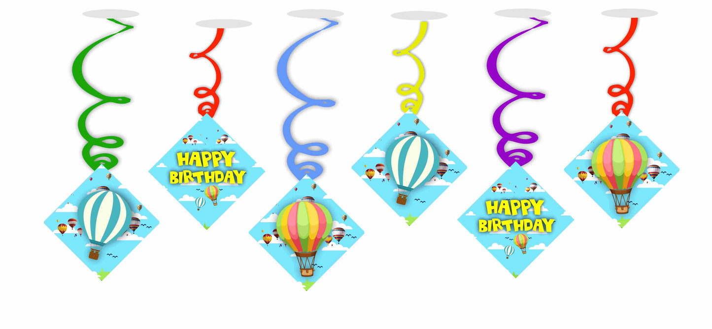 Hot Air Balloon Ceiling Hanging Swirls Decorations Cutout Festive Party Supplies (Pack of 6 swirls and cutout)