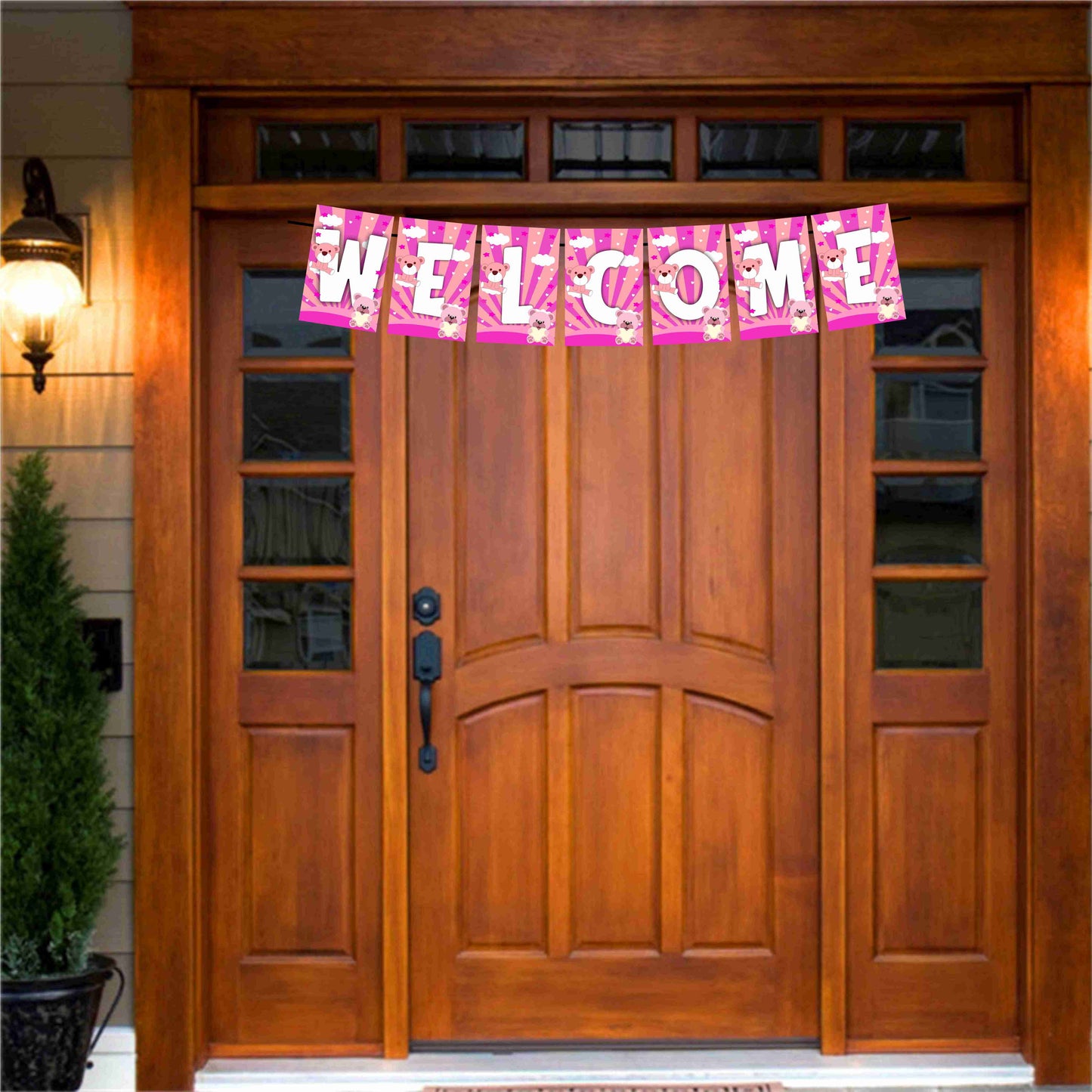 Pink Teddy Bear Welcome Banner for Party Entrance Home Welcoming Birthday Decoration Party Item