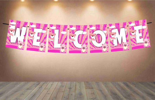 Pink Teddy Bear Welcome Banner for Party Entrance Home Welcoming Birthday Decoration Party Item