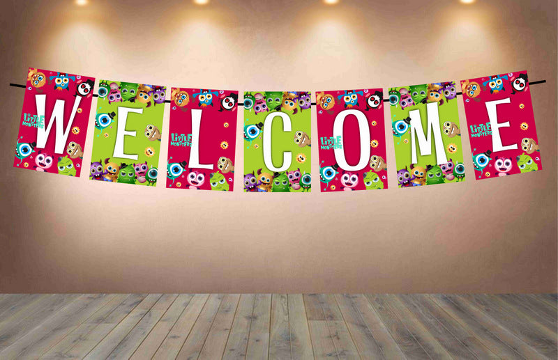 Little Monster Welcome Banner for Party Entrance Home Welcoming Birthday Decoration Party Item