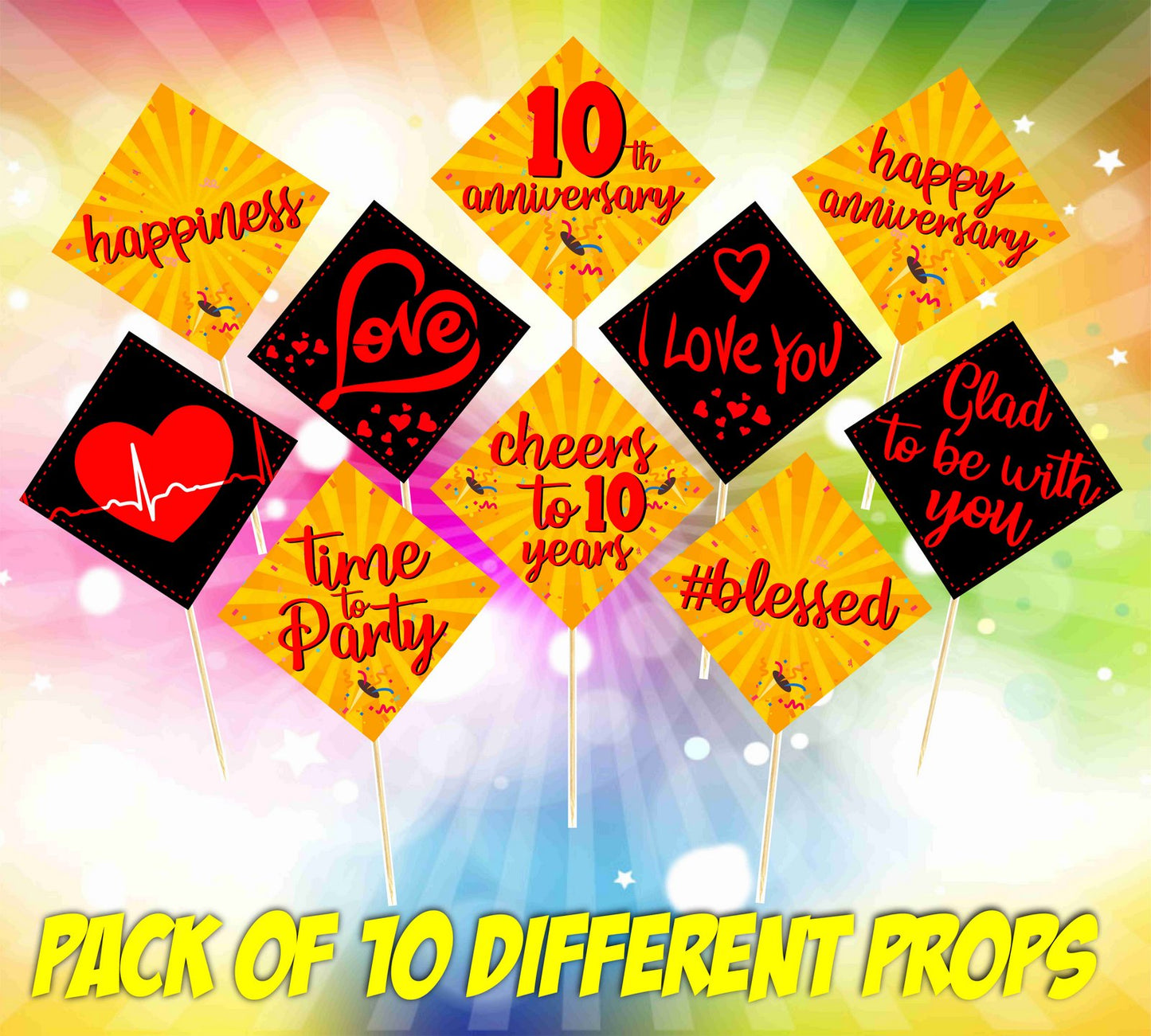 10th Anniversary Theme Props Anniversary Decoration Backdrop Photo Shoot, Photo Booth Party Item for Adults and Kids