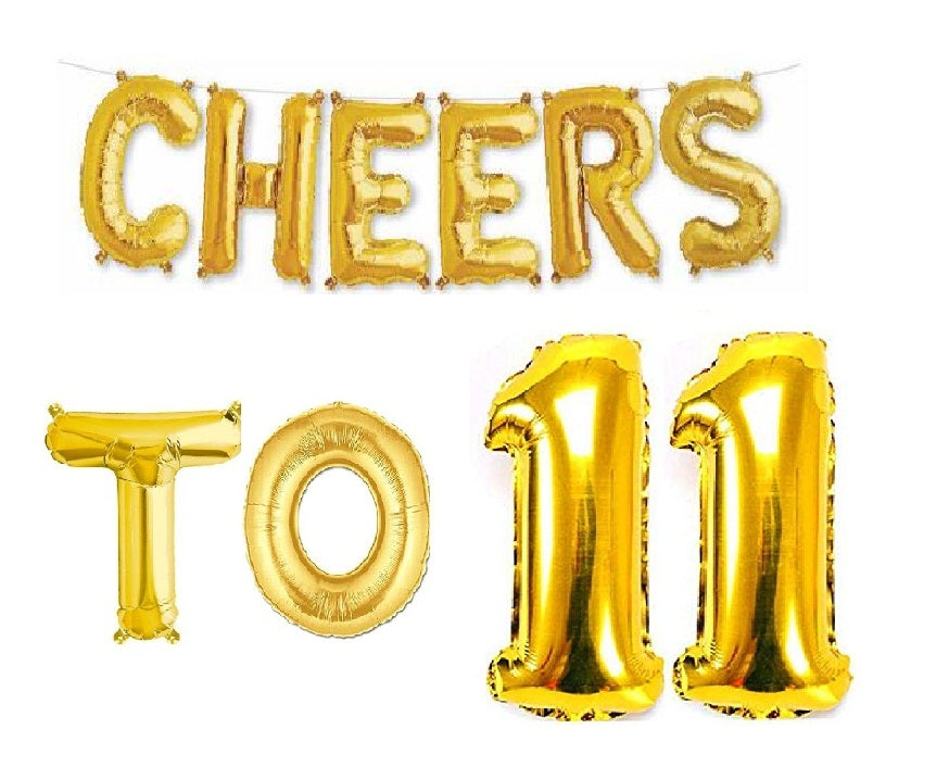 Cheers to 11 Birthday Foil Balloon Combo Party Decoration for Anniversary Celebration 16 Inches
