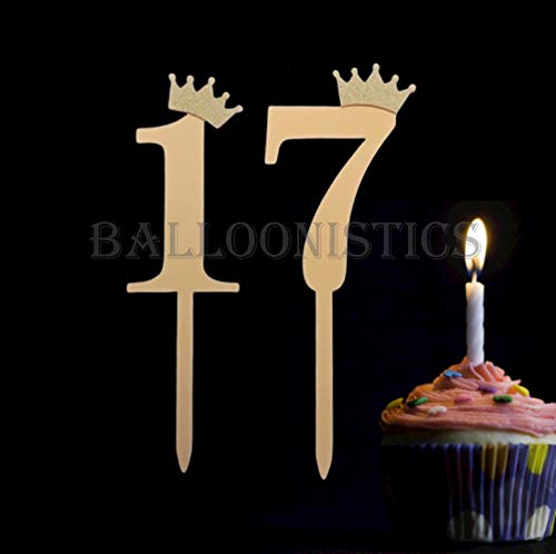 Number 17 Golden Acrylic Shiny Cake Topper | for Wedding Anniversary Bridal Shower Bachelorette Party or Theme Parties | Birthday Cake Supplies Decorations