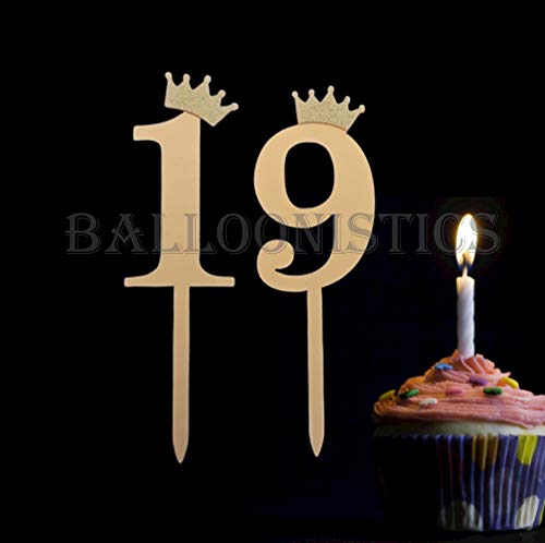 Number 19 Golden Acrylic Shiny Cake Topper | for Wedding Anniversary Bridal Shower Bachelorette Party or Theme Parties | Birthday Cake Supplies Decorations