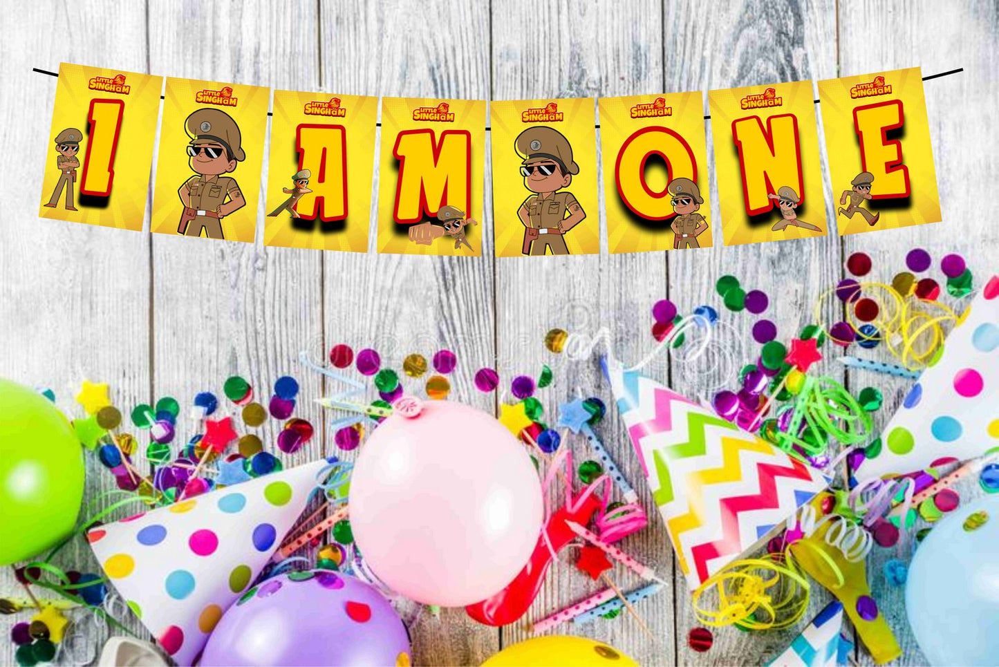 Little Singham I Am One 1st Birthday Banner for Photo Shoot Backdrop and Theme Party