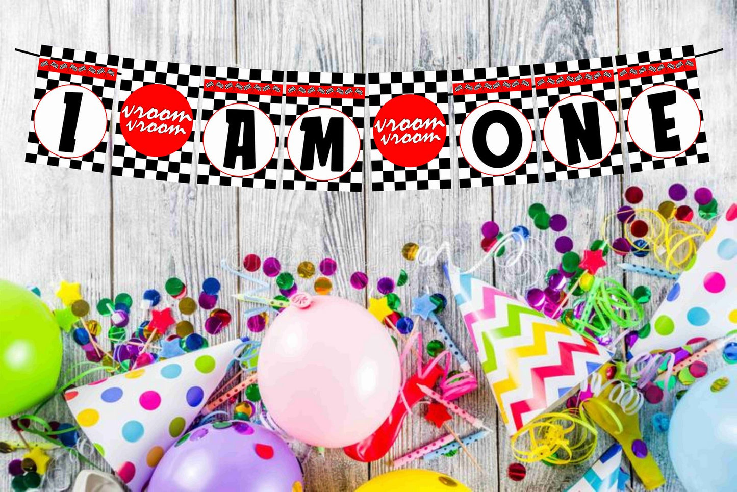 Racing Theme I Am One 1st Birthday Banner for Photo Shoot Backdrop and Theme Party