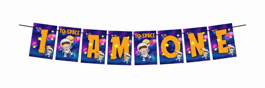 Space Theme I Am One 1st Birthday Banner for Photo Shoot Backdrop and Theme Party
