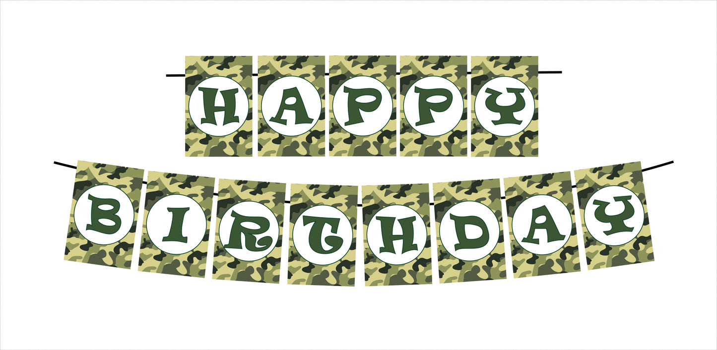 Camo Military Theme Happy Birthday Decoration Hanging and Banner for Photo Shoot Backdrop and Theme Party