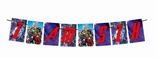 Superhero Theme I Am Six 6th Birthday Banner for Photo Shoot Backdrop and Theme Party