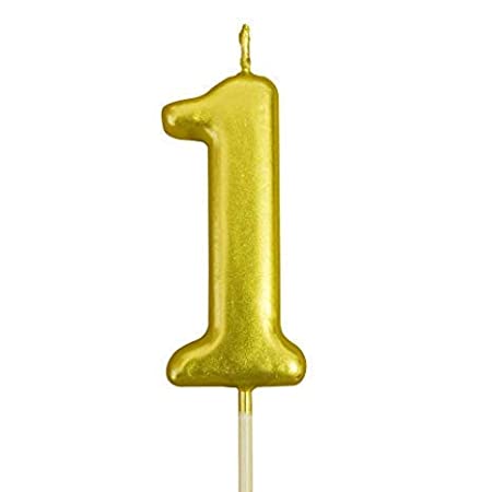 Number 1 Gold Birthday Candle – Gold Number Candle on Stick – Elegant Number Candles for Birthday Anniversary Wedding Party Pack of 1