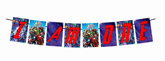 Superhero Theme I Am One 1st Birthday Banner for Photo Shoot Backdrop and Theme Party