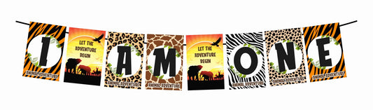 African Safari Theme I Am One 1st Birthday Banner for Photo Shoot Backdrop and Theme Party