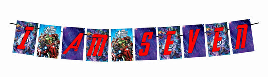 Superhero Theme I Am Seven 7th Birthday Banner for Photo Shoot Backdrop and Theme Party