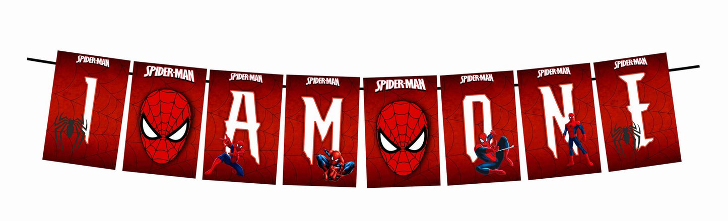 Spider Theme I Am One 1st Birthday Banner for Photo Shoot Backdrop and Theme Party