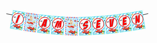 Aeroplane Theme I Am Seven 7th Birthday Banner for Photo Shoot Backdrop and Theme Party