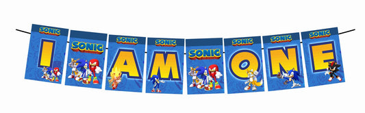 Sonic the Hedgehog I Am One 1st Birthday Banner for Photo Shoot Backdrop and Theme Party