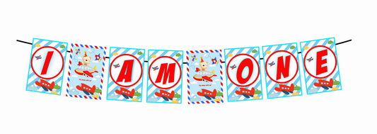 Aeroplane Theme I Am One 1st Birthday Banner for Photo Shoot Backdrop and Theme Party
