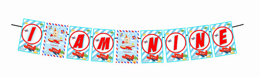 Aeroplane Theme I Am Nine 9th Birthday Banner for Photo Shoot Backdrop and Theme Party