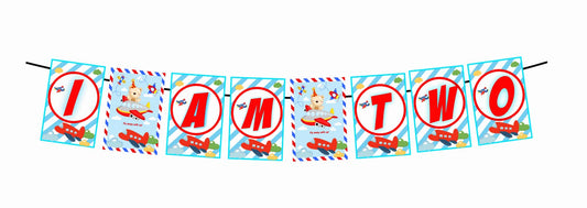 Aeroplane Theme I Am Two 2nd Birthday Banner for Photo Shoot Backdrop and Theme Party