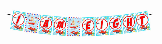 Aeroplane Theme I Am Eight 8th Birthday Banner for Photo Shoot Backdrop and Theme Party