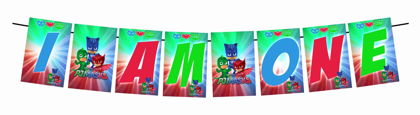 PJ Mask Theme I Am One 1st Birthday Banner for Photo Shoot Backdrop and Theme Party