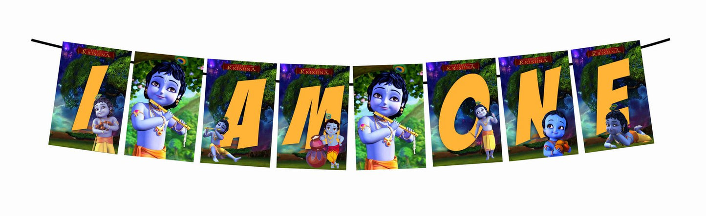 Little Krishna Theme I Am One 1st Birthday Banner for Photo Shoot Backdrop and Theme Party
