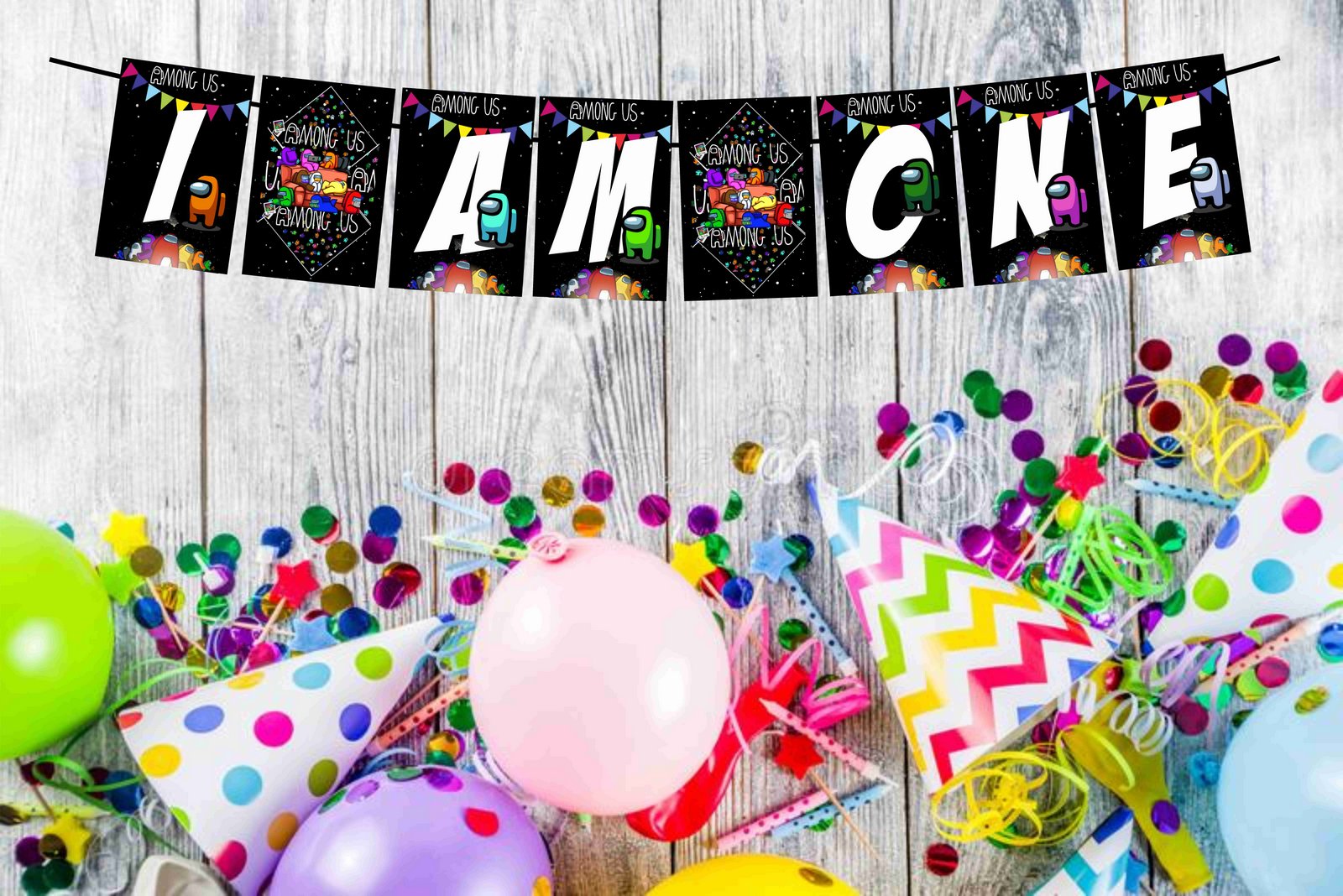 Among Us I Am One 1st Birthday Banner for Photo Shoot Backdrop and Theme Party - Balloonistics