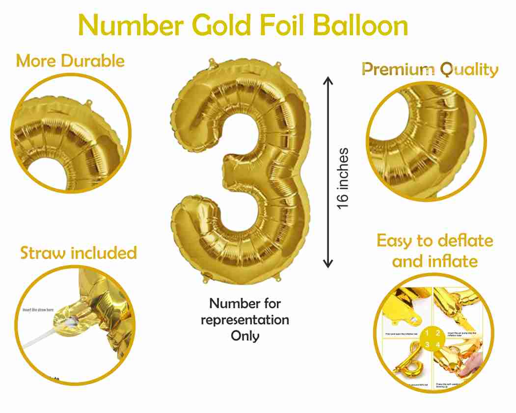 Number 53  Gold Foil Balloon and 25 Nos Blue and Silver Color Latex Balloon and Happy Birthday Banner Combo