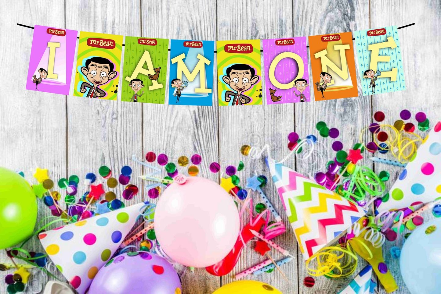 Mr Bean Theme I Am One 1st Birthday Banner for Photo Shoot Backdrop and Theme Party