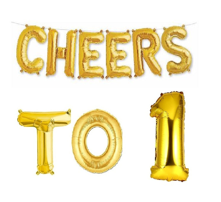 Cheers to 1 Birthday Foil Balloon Combo Party Decoration for Anniversary Celebration 16 Inches