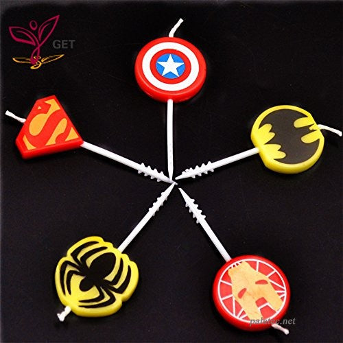 Superhero Logo Birthday Candle for Heros Theme Party - Pack of 5