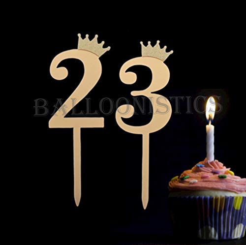 Number 23 Golden Acrylic Shiny Cake Topper | for Wedding Anniversary Bridal Shower Bachelorette Party or Theme Parties | Birthday Cake Supplies Decorations