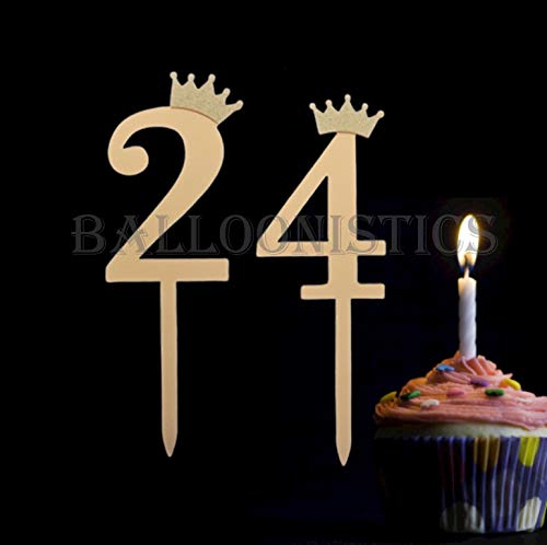 Number 24 Golden Acrylic Shiny Cake Topper | for Wedding Anniversary Bridal Shower Bachelorette Party or Theme Parties | Birthday Cake Supplies Decorations